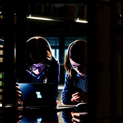 students in a library studying maps and security reports